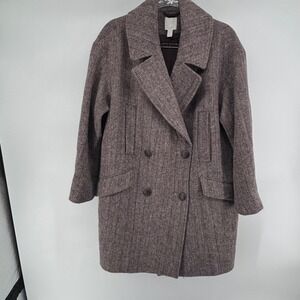 H&M Herringbone Brown‎ Double Breasted Overcoat Women's Jacket Coat Warm